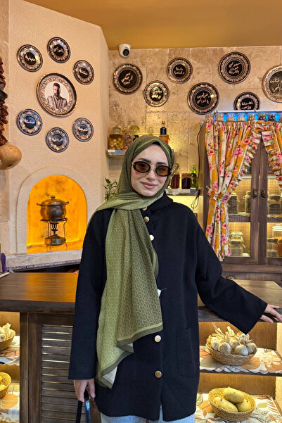 Mooncorn Μονόγραμμα Oliv Green Μεταξωτό Σάλι Χεβέι