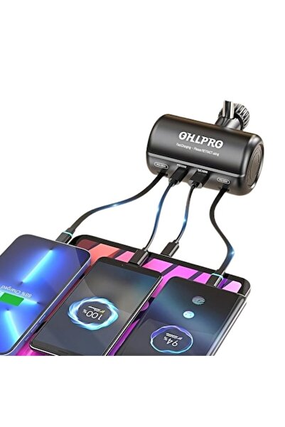 OHLPRO 6-in-1 Retractable 110W Headrest Car Charger, PD & Quick Charge 3.0, 6 Ports, Blue LED, Compatible w