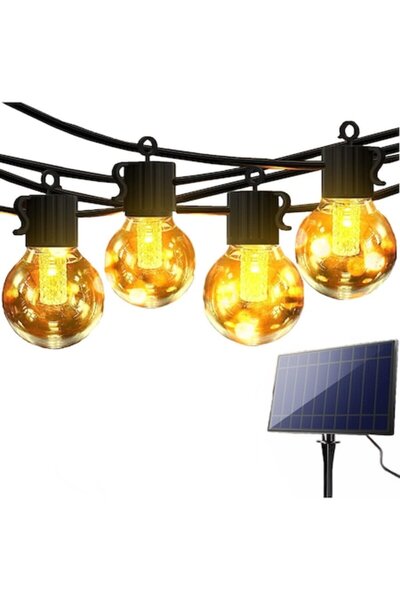 LET Ghirlandă LED 15 m, 50 becuri, panou solar, 3200K, rezistentă la apă IP65...