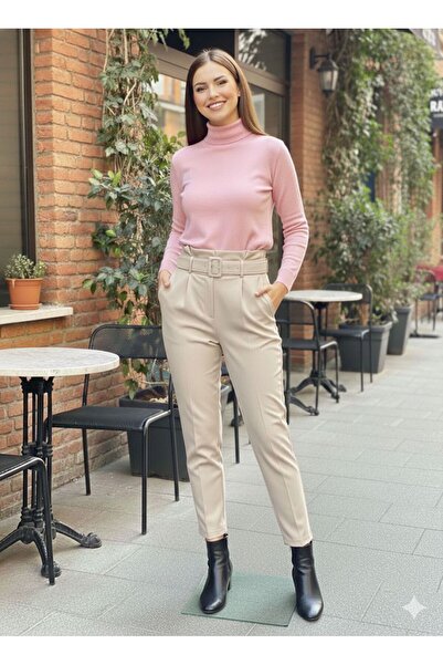 GenelTedarik Kadın Kalın Kemerli Kumaş Pantolon
