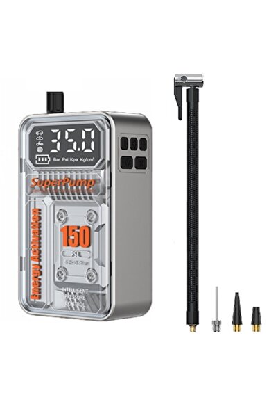 Behozel Pompă electrică mini cu baterie externă, lanternă LED, 4000 mAh, LCD, 10 bari - pentru mașină, motocicletă