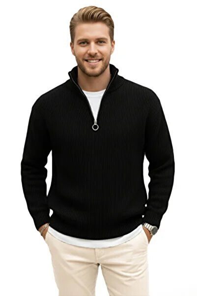 New Deux Men's Half Zipper Detailed Sweater