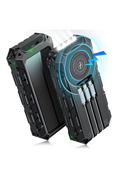 Mordraoe Solar Powerbank 49,920 mAh – Wireless Charging, Built-in USB-C/Lightning/Mini-USB, 7 Outputs, LED