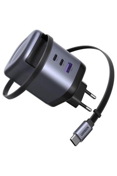 Ugreen 100W PD GaN Wall Charger with Retractable USB-C Cable, 4x USB-C + 1x USB-A, PD/QC/PPS