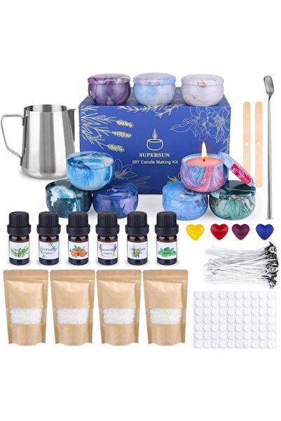 SUPERSUN Kit pentru fabricarea lumânărilor, ceară de albine 4122 g, topitor, 6 uleiuri parfumate, 9 cupe, 100 fitiluri