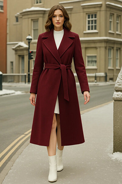 comstar Γυναικείο παλτό Premium Claret Red Cashmere διπλό πέτο