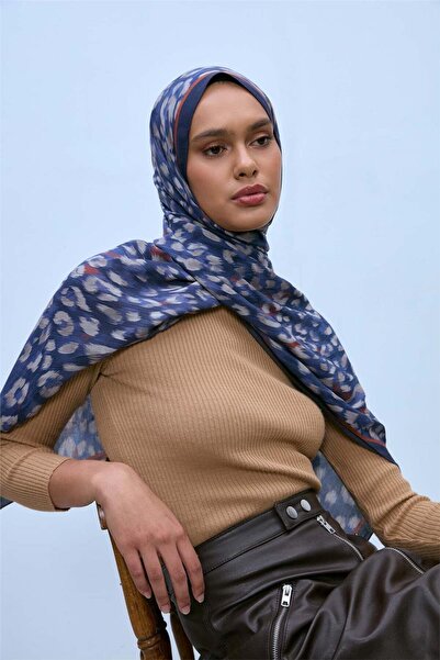 Silk Home Eco Viscose Leopard Shawl Navy Blue Breathable Textured 90X200