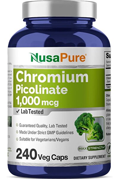 NusaPure بيكولينات الكروم 1000 ميكروغرام، 240 كبسولة نباتية (خالية من الكائنا...