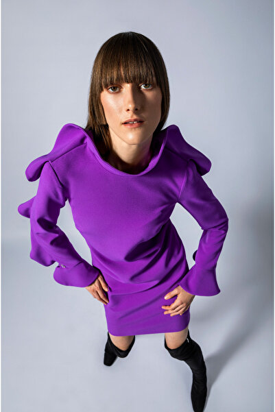 KAMEYA Sırt Dekolteli Volanlı Elbise