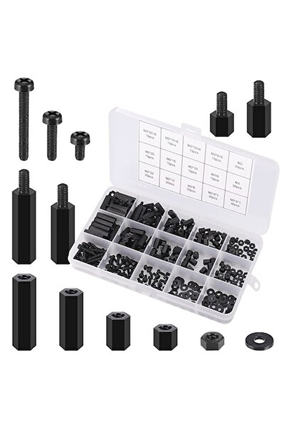 Zocipro Set distanțiere hexagonale din nailon M3 (femelă-femelă și femelă-mascul) cu șuruburi, șaibe și piulițe - negru