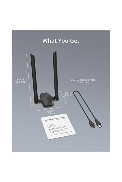 BrosTrend WiFi 6 USB Adapter AX1800 Dual-Band 1201/574 Mbps, Adjustable Antennas, Windows 10/11