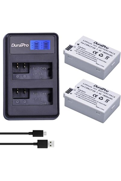 Durapro Set de 2 baterii LP-E8 1800mAh și încărcător dual cu afișaj, compatib...