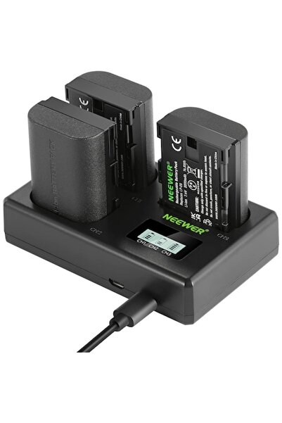 NEEWER 3x Baterii LP-E6 2000mAh cu încărcător triplu LCD USB - Compatibile cu Canon EOS 5D/6D/7D S