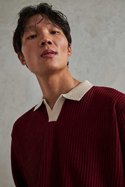 HYMAN Ανδρικό πλεκτό πουλόβερ με λαιμόκοψη Polo Nopeli oversized