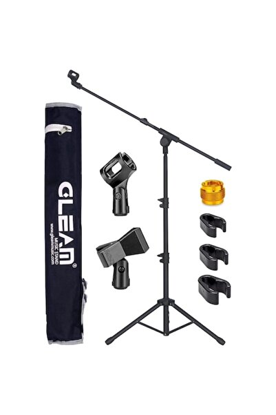 gleam Professional metal microphone stand with tripod and universal clip, adjustable height, with carrying