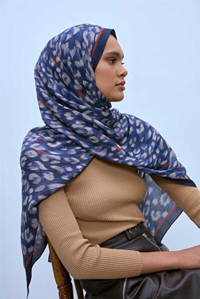 Silk Home Eco Viscose Leopard Shawl Navy Blue Breathable Textured 90X200