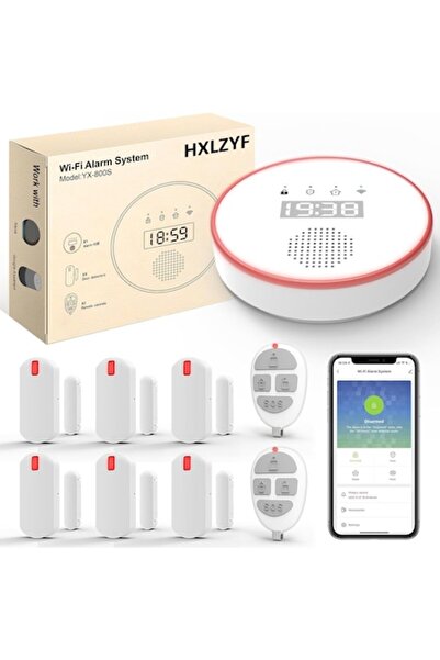 HXLZYF Sistem de alarmă inteligent WiFi 2.4/5 GHz, sirenă 120 dB, 6 senzori ușă/fereastră, 2 telecomenzi, control prin aplicație, Alex