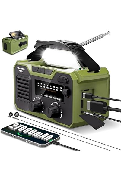 Crank Brothers Φορητό ραδιόφωνο έκτακτης ανάγκης, 27.000 mAh, Bluetooth, Πράσ...