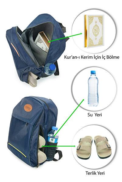 ihvan online Hajj Umrah Travel Bag, Waterproof, Fully Lined Daily Bag with Compartments, Navy Blue