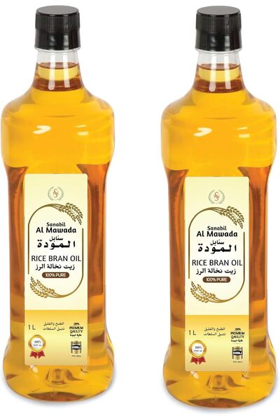 Sanabil Al Mawada زيت نخالة الأرز، 2 × 1 لتر - نقي 100%، جودة ممتازة