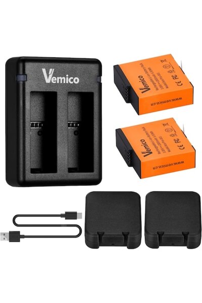 Vemico Set de 2 baterii Insta Ace Pro 1800 mAh și încărcător dublu pentru Ins...