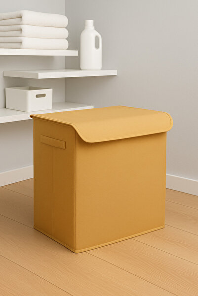 homyjr's Beige Lid Folding Dirty Laundry Kids Room Toy Storage Box Basket 40X50X30