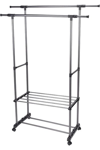 Home Dwell Double-Bar Extendable Rack with Wheels, Adjustable Garment Rack for Clothing, Clothes Drying Stand