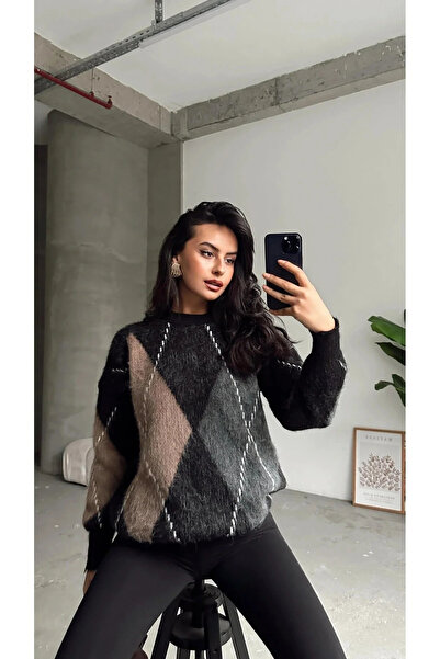 H&E LUXURY DESIGN Pulover pentru femei cu textura moale și model cu pene supr...