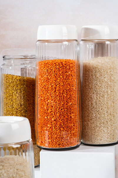 Homekolik Set of 12 White Lidded Glass Storage Containers with Labels – 1500 ml Leakproof Dry Food Jar Set