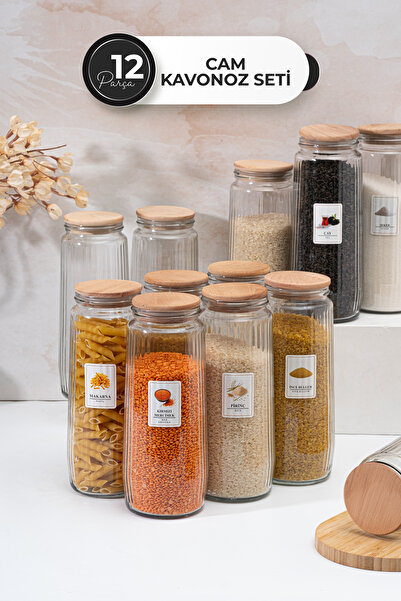 Homekolik Set of 12 Glass Storage Containers with Lids – 1500 ml Leakproof Jar Set with Labels and Sealing Rings