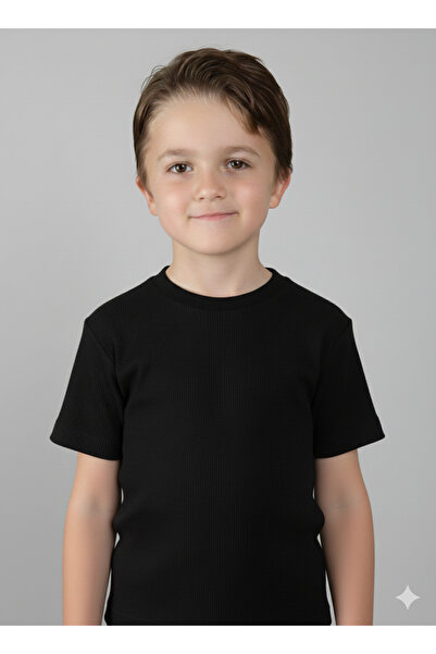 Namaldı Children's Cotton Crew Neck Short Sleeve Undershirt 100% Cotton Black