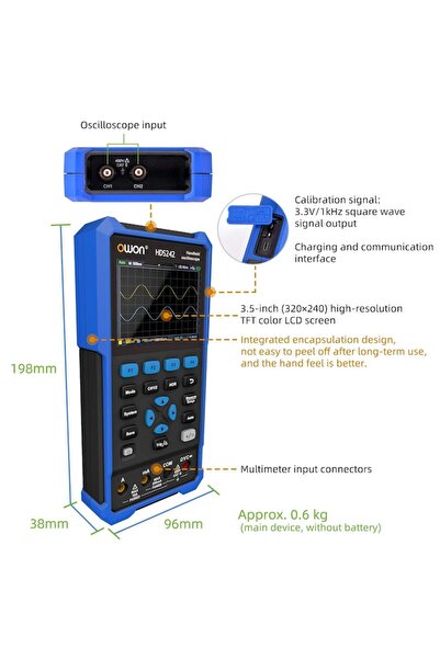 OWON Portable oscilloscope with 20000-count digital multimeter, 3.5" display, 40 MHz, 4400 mAh battery