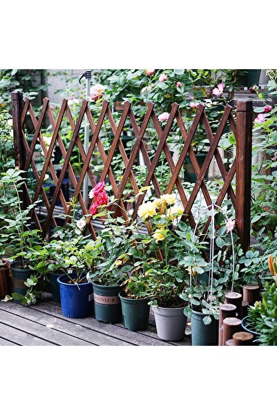 genric Expandable Wooden Garden Fence Pet Gate - Freestanding Wooden Picket Fence (Brown, 119 cm)