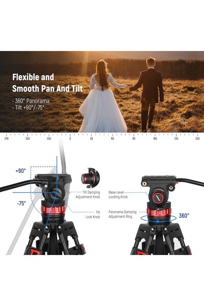 NEEWER Professional video tripod 89-189 cm with fluid head and quick release plate