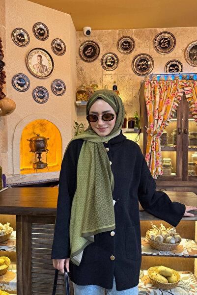 Mooncorn Μονόγραμμα Oliv Green Μεταξωτό Σάλι Χεβέι