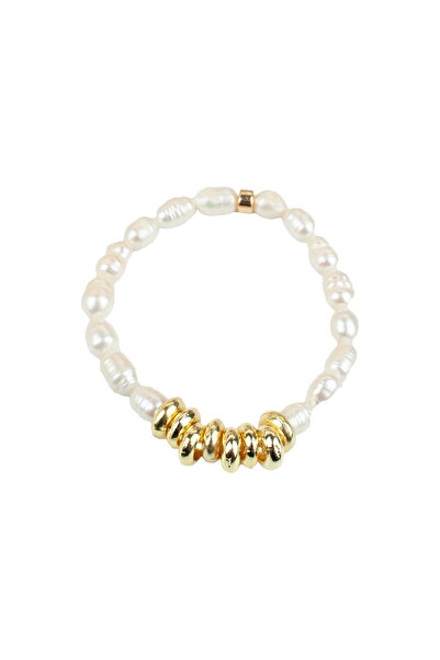 Liveyn Design سوار من لؤلؤ المياه الطبيعي الحقيقي بتفاصيل ذهبية