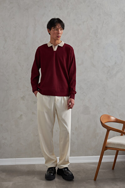 HYMAN Ανδρικό πλεκτό πουλόβερ με λαιμόκοψη Polo Nopeli oversized