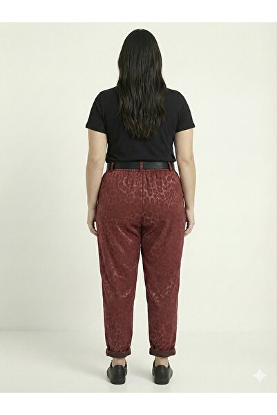 della moor Women's Burgundy Italian Wide Fit Belted Leopard Print Matte Faux Leather Pants