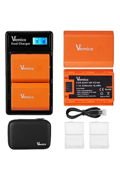 Vemico 2x Baterii NP-FZ100 2280mAh cu încărcător dublu LCD pentru Sony A7III/...