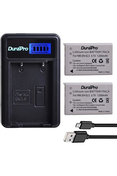 Durapro Set de 2 baterii EN-EL5 1200 mAh cu încărcător USB LCD pentru Nikon Coolpix