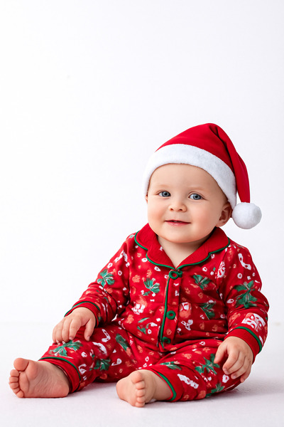 nazarbebe Unisex New Year Christmas Themed Baby Pajama Set with Christmas Pattern – Red (6-24 Months)
