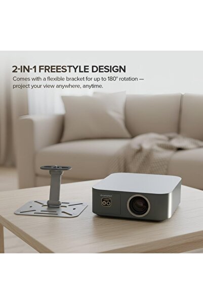 Wownect Portable Smart Projector |200 ANSI Lumens 1080P 4k Support Max 250" Screen -Grey