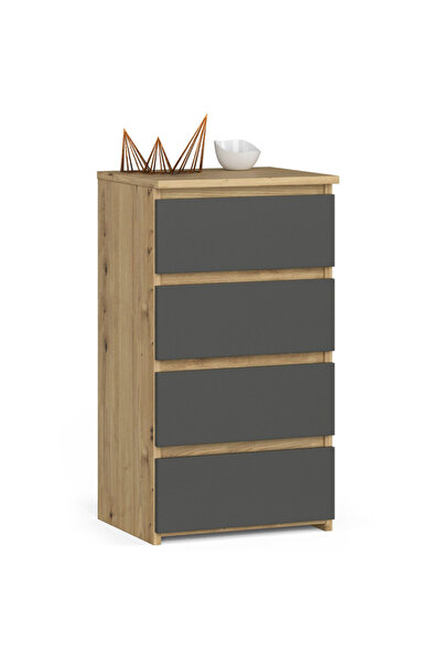 SERSIMO Comodă cu 4 sertare, PAL laminat 16 mm, 40x35x74 cm, stejar artizanal și gri