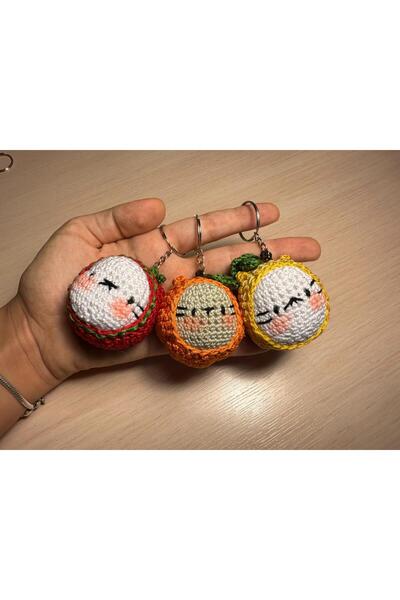 ZEYM COLLECTION Organik El Yapımı Meyve Kedi Amigurumi Anahtarlık – Karpuz / ...
