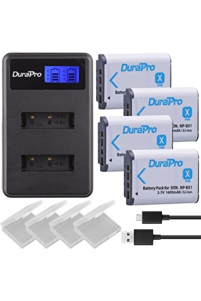 Durapro Set de 4 baterii NP-BX1 1600mAh + încărcător LCD dual USB pentru camere Sony