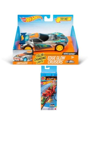 Hotwhells Pachet HOT WHEELS – Nerve Hammer Edge Glow + Dino Launcher – Lumini...