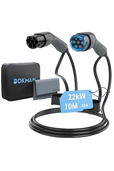 bokman EV Charging Cable Type 2, 32A, 22 kW Three-Phase, 10 m, IP55, with Carry Bag
