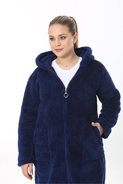 KSV Collection Women's Navy Blue Zippered Plush Wellsoft Cardigan