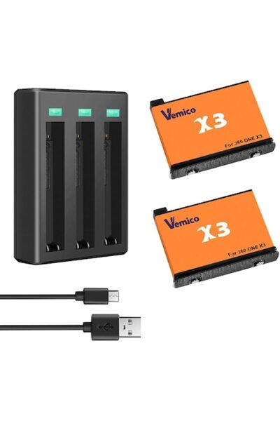 Vemico Baterii de 21800mAh + încărcător cu 3 sloturi pentru Insta360 X3 (Micro USB și USBC, LED)