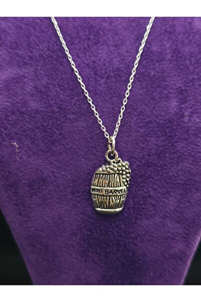 sarıyer silver قلادة فولاذية بتصميم برميل العنب على طراز نبيذ باركل مع نقش، تصميم برميل النبيذ على طراز العنب والبرميل